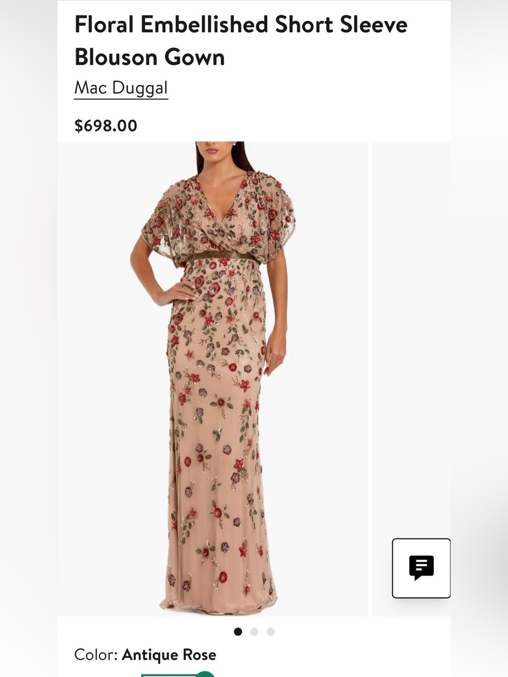 Floral Embellished Short Sleeve Blouson Gown 
Mac Duggal
Sz 8